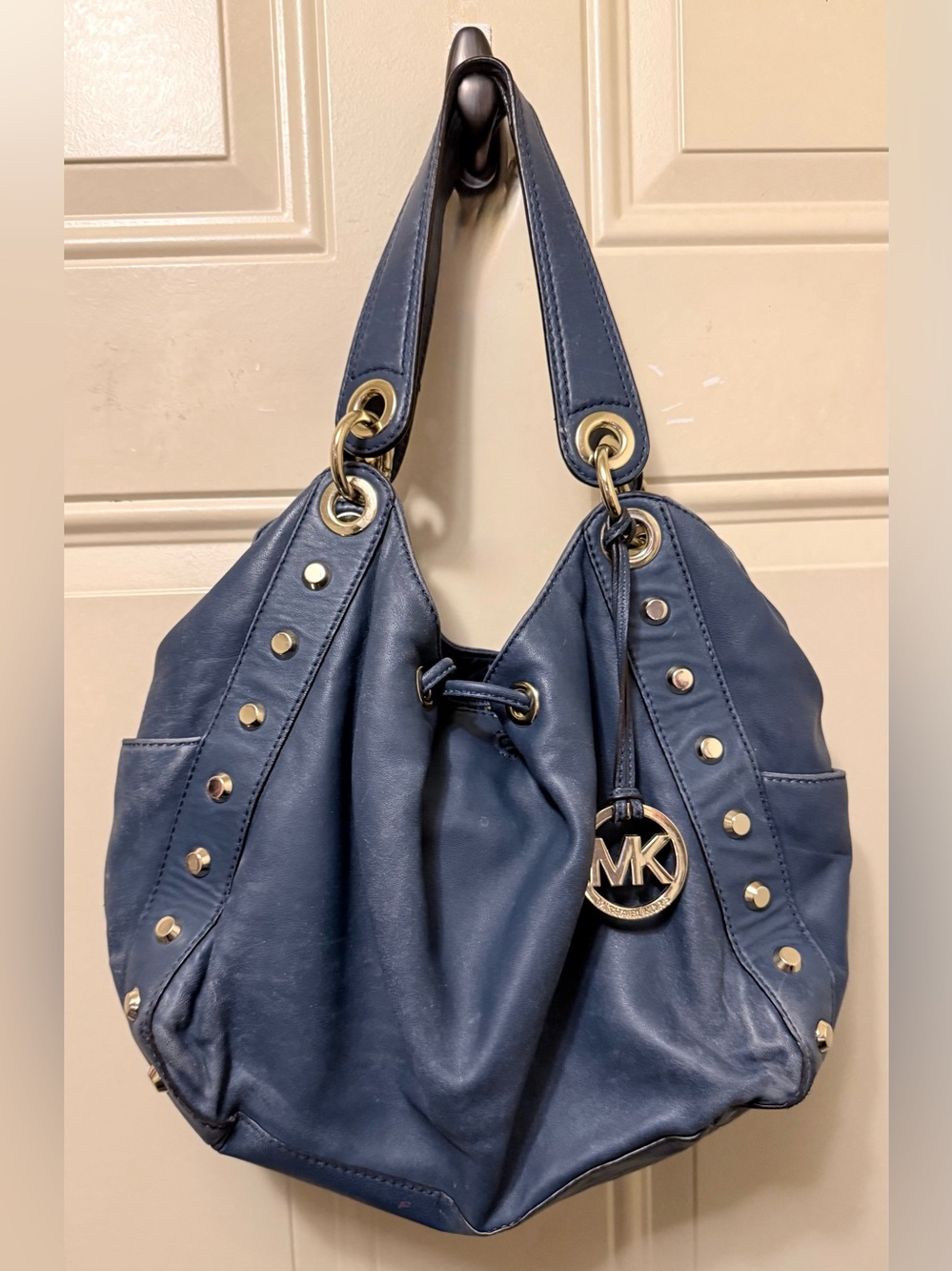 Michael Kors Blue Shoulder Hobo with Gold-Tone Accents